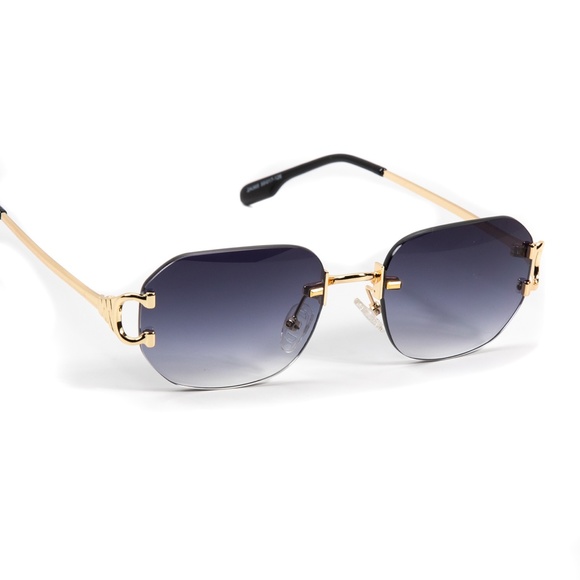Rimless Purple Gradient Tint Gold Frame Men's Women's Hip Hop Summer Sunglasses - Picture 3 of 5
